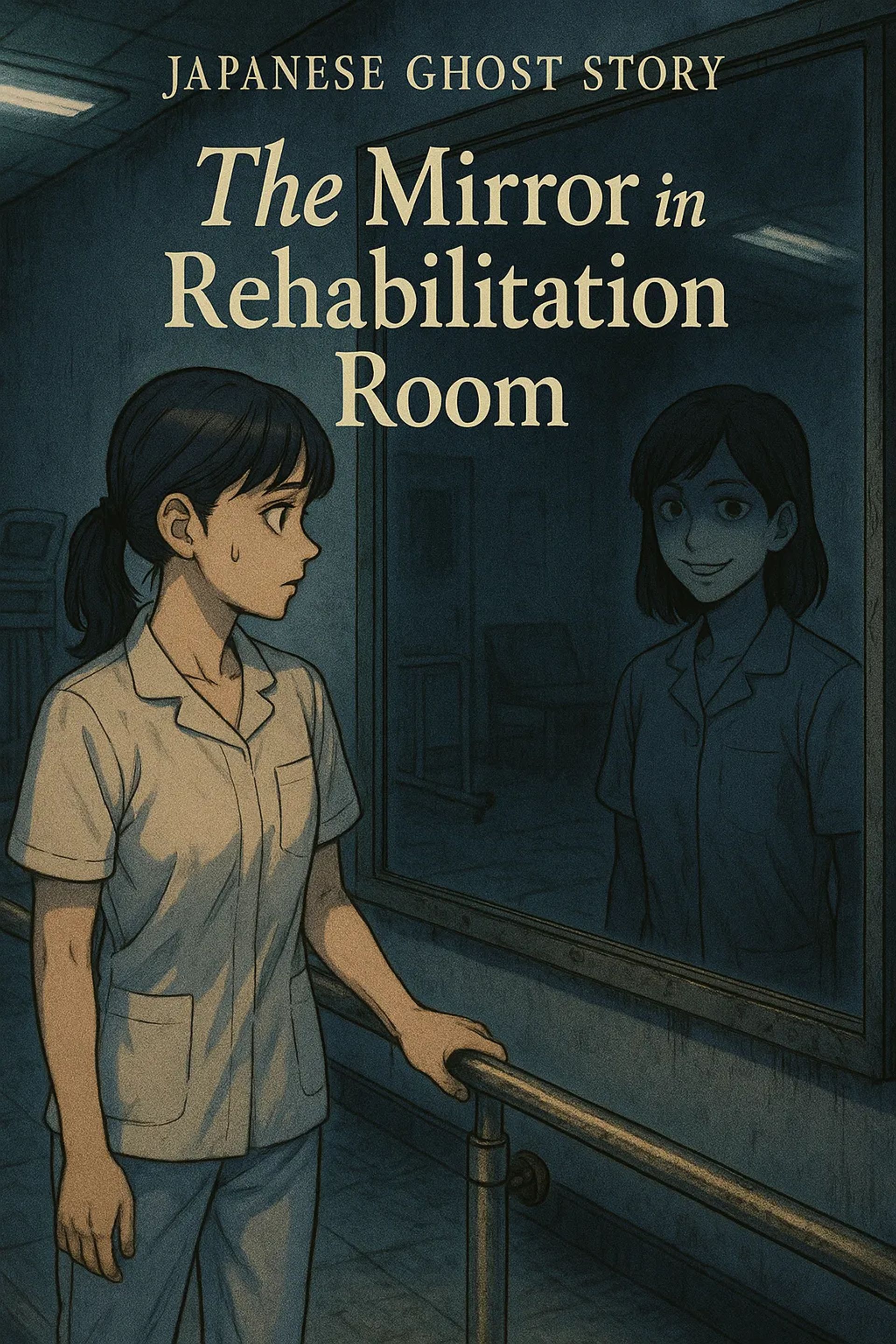 Japanese Ghost Story illustration "title: The Mirror in the Rehabilitation Room"