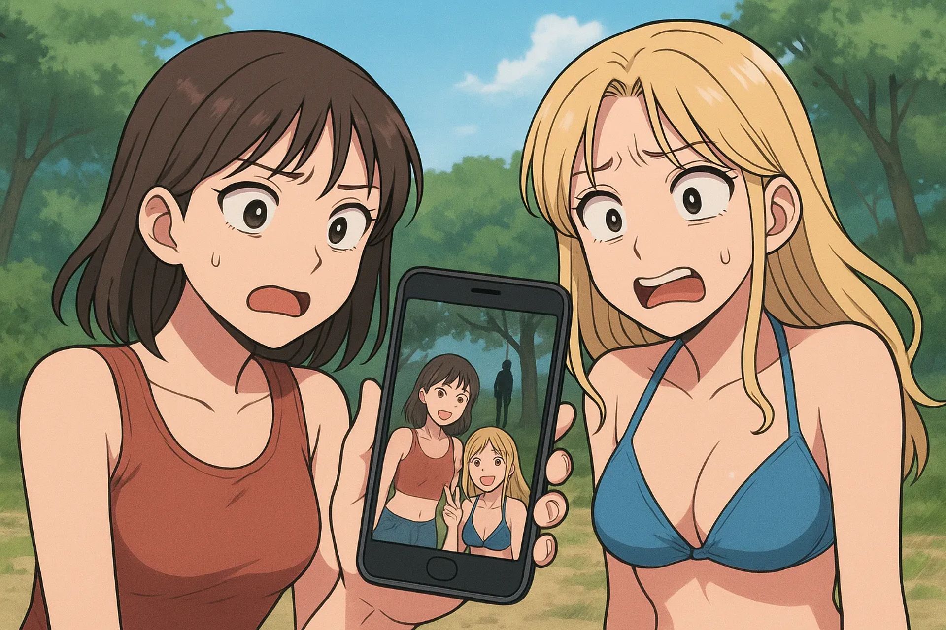 Japanese Ghost Story illustration "title: The Photo from the Riverbank"