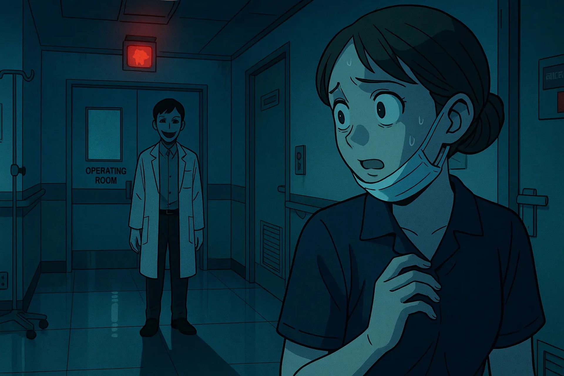 Japanese Ghost Story illustration "title: The One Who Enters the Operating Room"