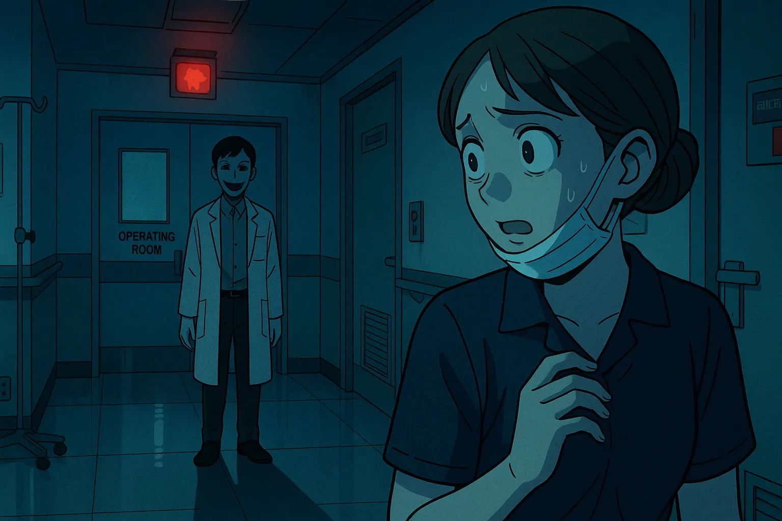 Japanese Ghost Story illustration "title: The One Who Enters the Operating Room"