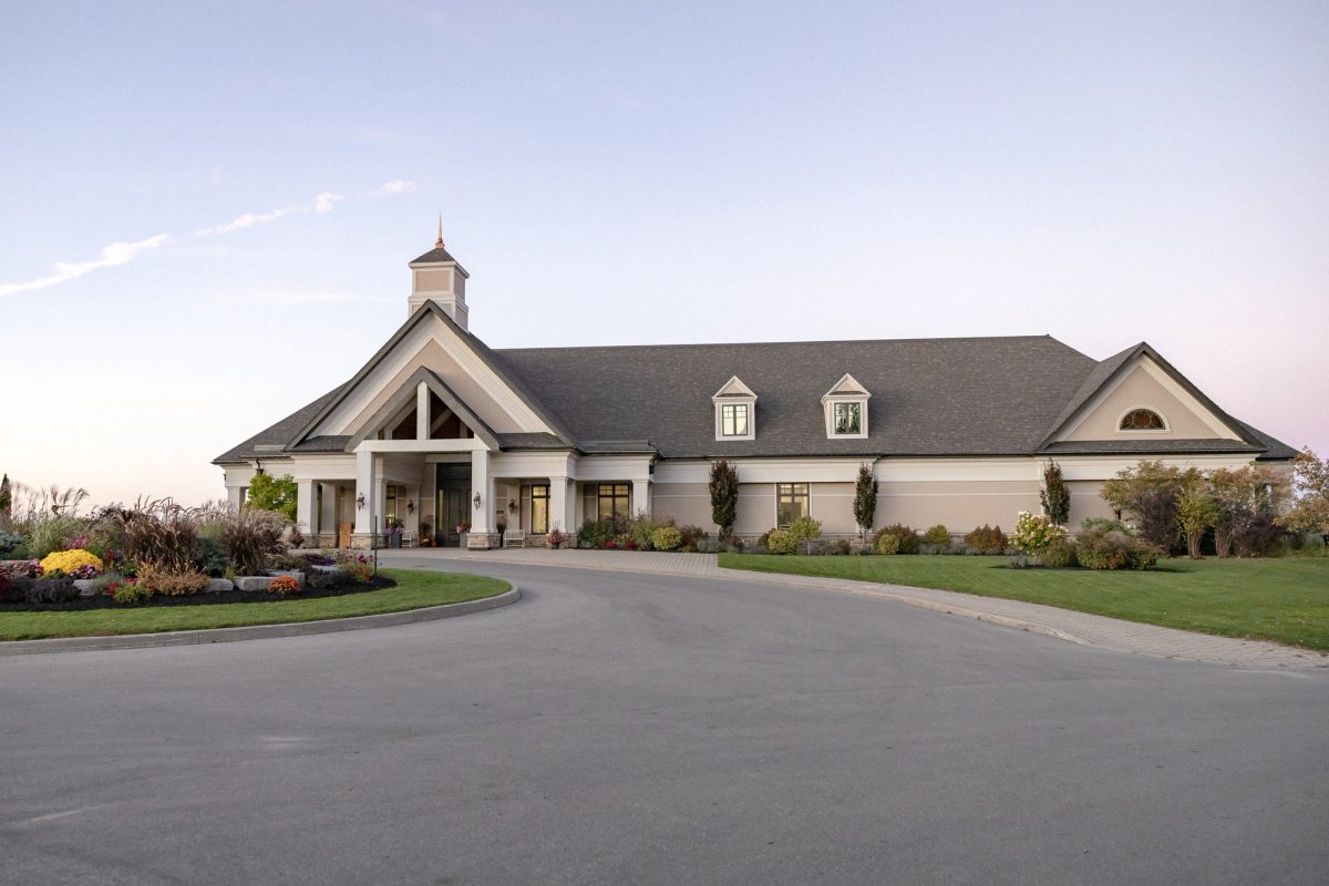 Barrie Country Club building at sunset