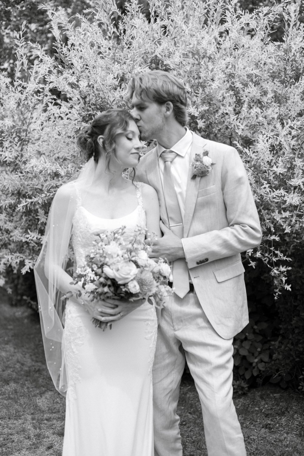 Couple sharing first look before wedding ceremony