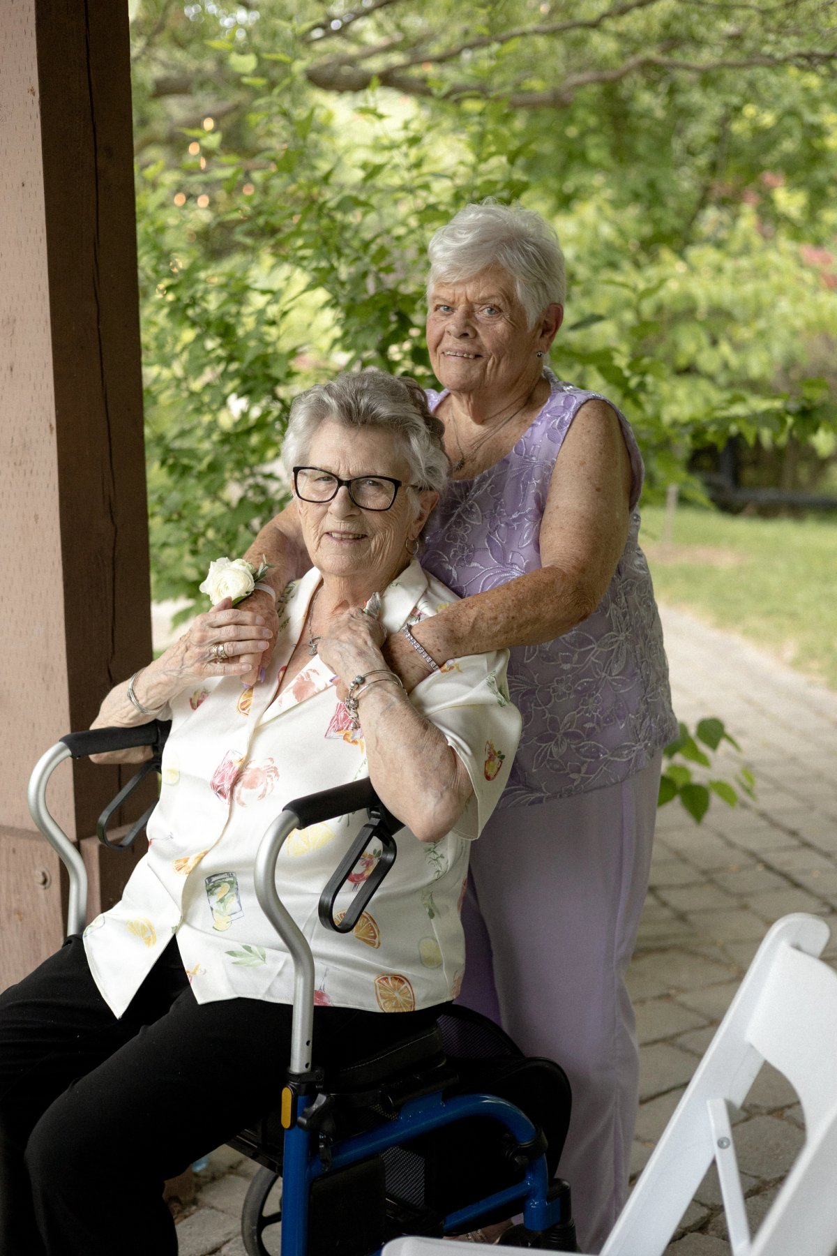 Grandmother and great grandmother at cocktail hour at Kurtz Orchards wedding