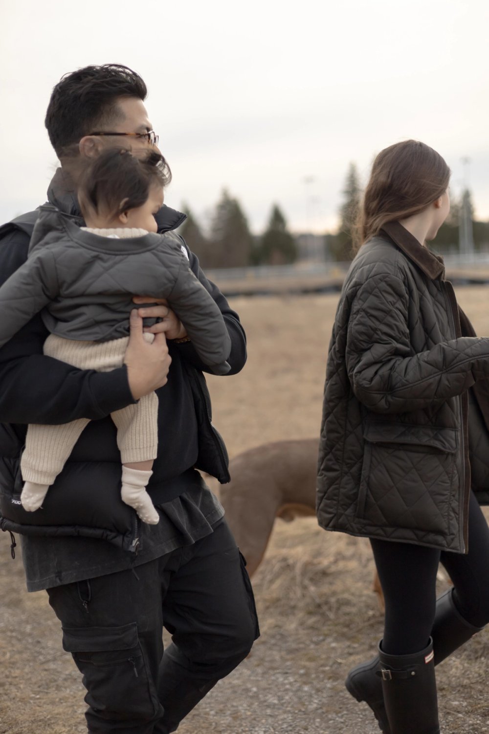 Family on walk with baby and dog - Newmarket family photographer