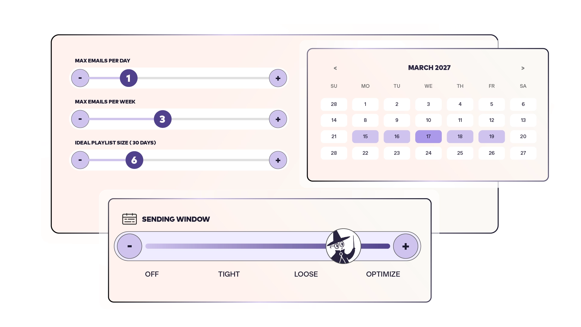 Communication limits and schedule window settings