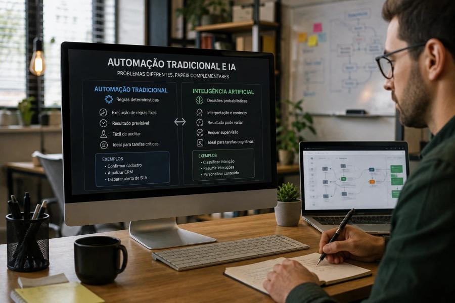 Automação de marketing com IA: agentes, workflows e os limites que importam