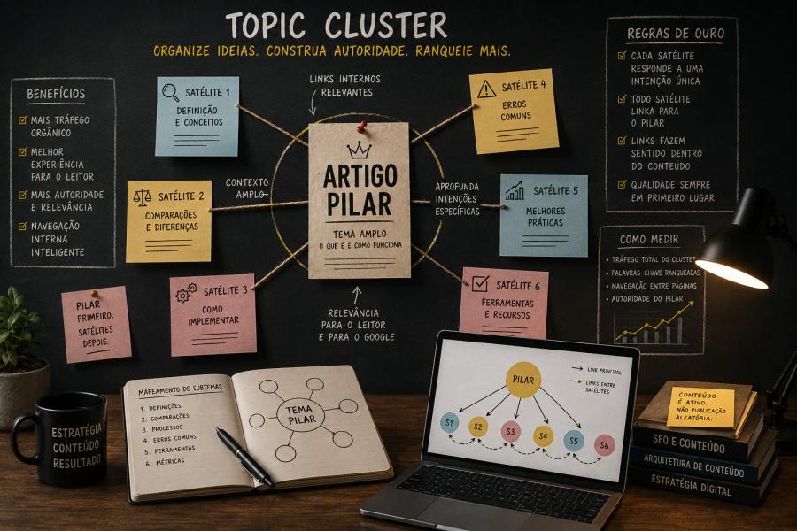Topic clusters: como planejar pilares, satélites e links internos