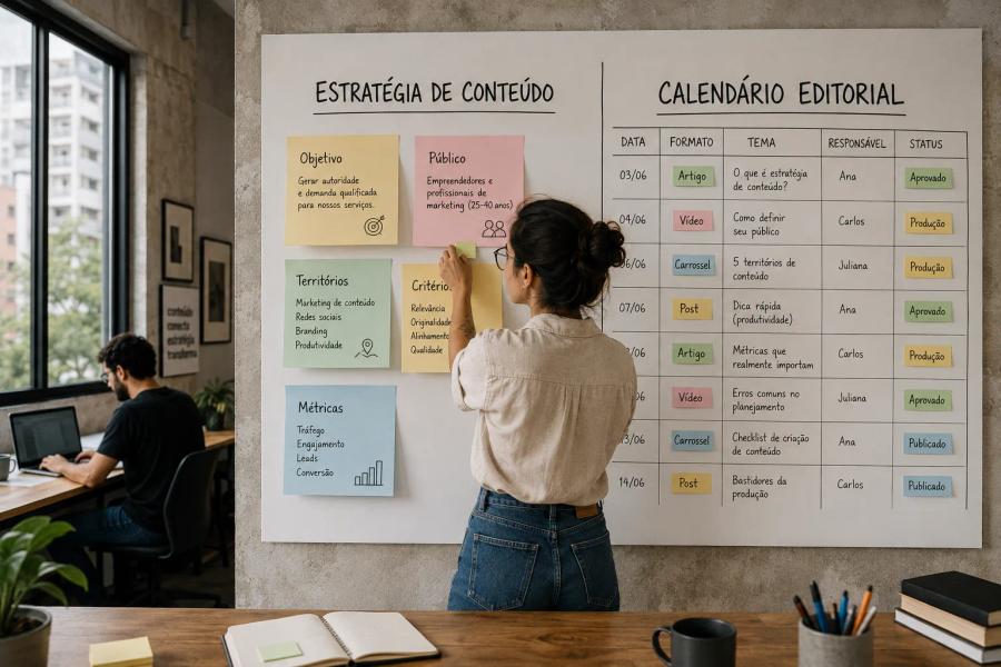 Estratégia de conteúdo x calendário editorial: a diferença que evita produção sem direção