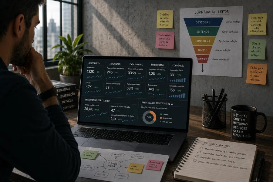 Como medir marketing de conteúdo: um dashboard por objetivo, não por vaidade