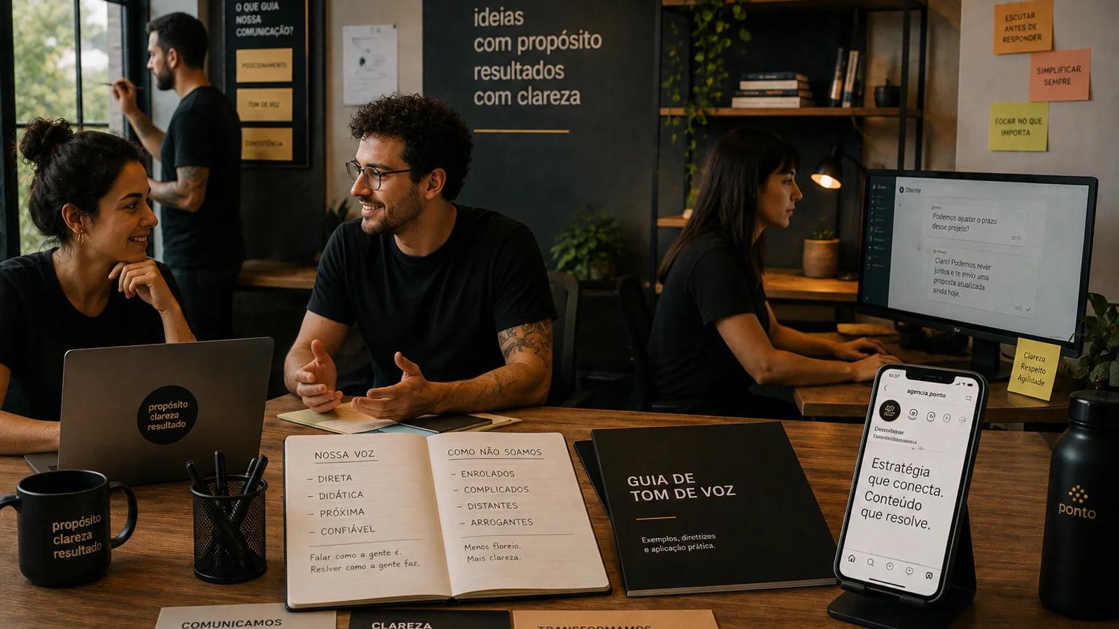 Tom de voz da marca: como definir e documentar uma linguagem que o time consegue repetir