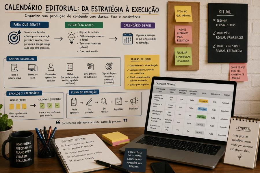 Calendário editorial: como montar um sistema simples que não morre depois de um mês