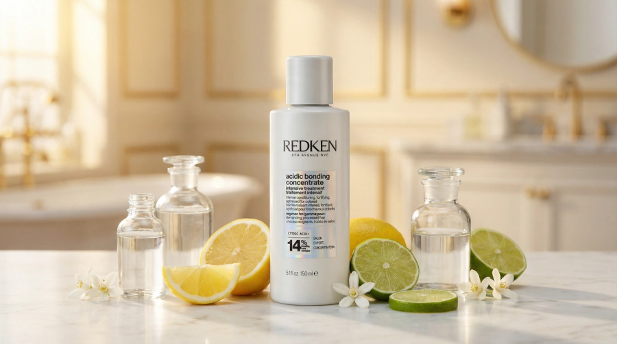 Redken Acidic Bonding Concentrate Intensive Treatment auf Marmor mit Zitrusfrüchten – Citric Acid+ Technologie