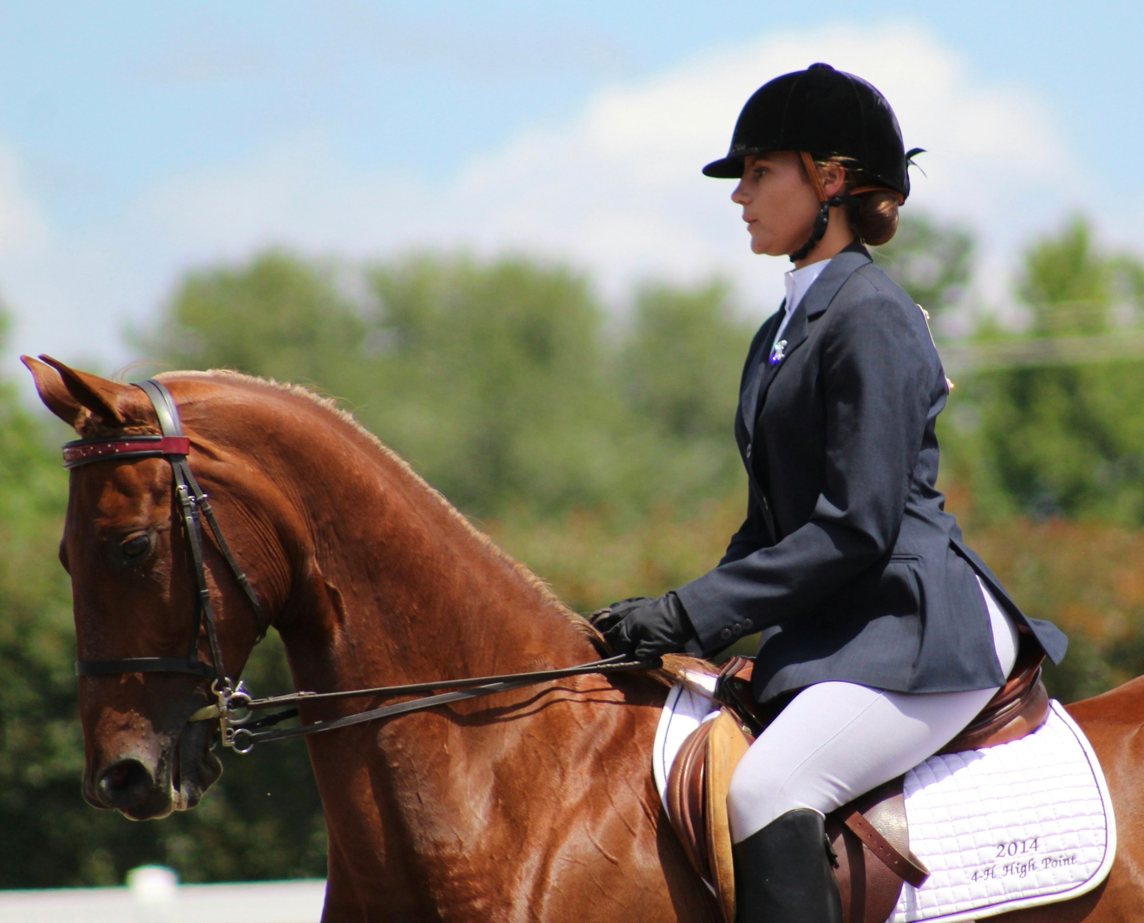 Camille Varenne riding a chestnut horse