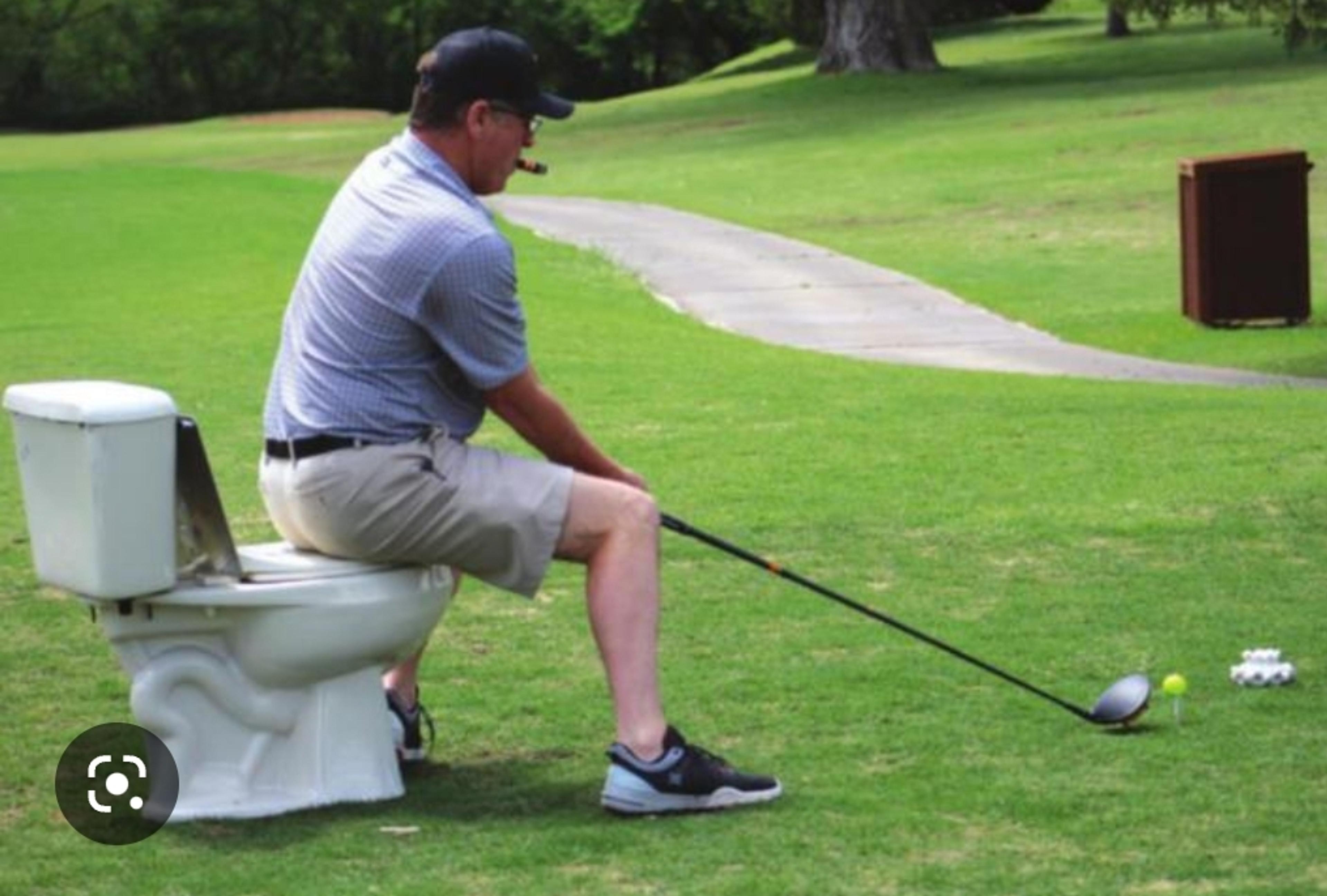 Sometimes, you just have to hit your drive off the porcelain throne.