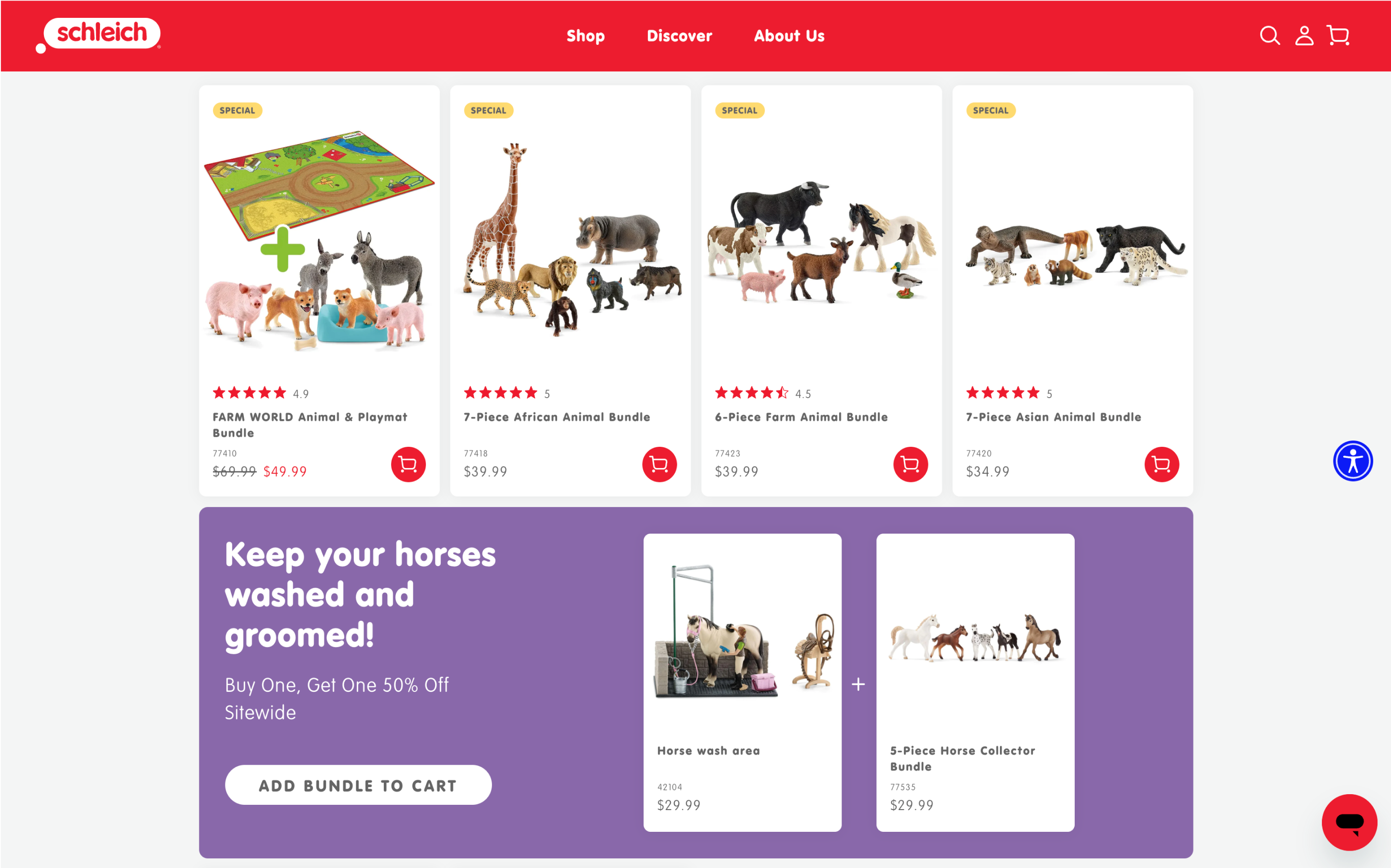 Desktop screenshot of Schleich's product listing page