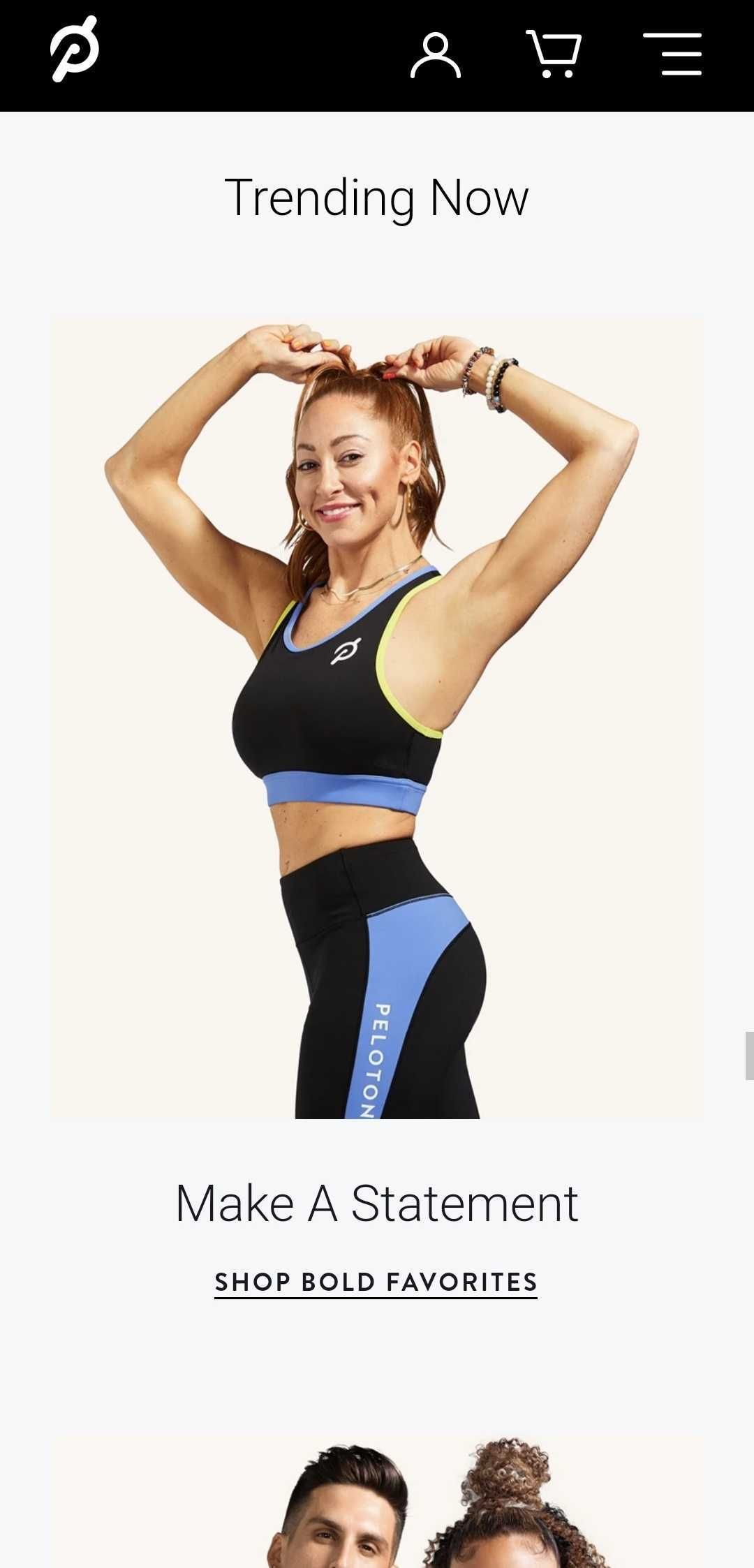 Mobile screenshot of Peloton Apparel's 'Trending Now' section