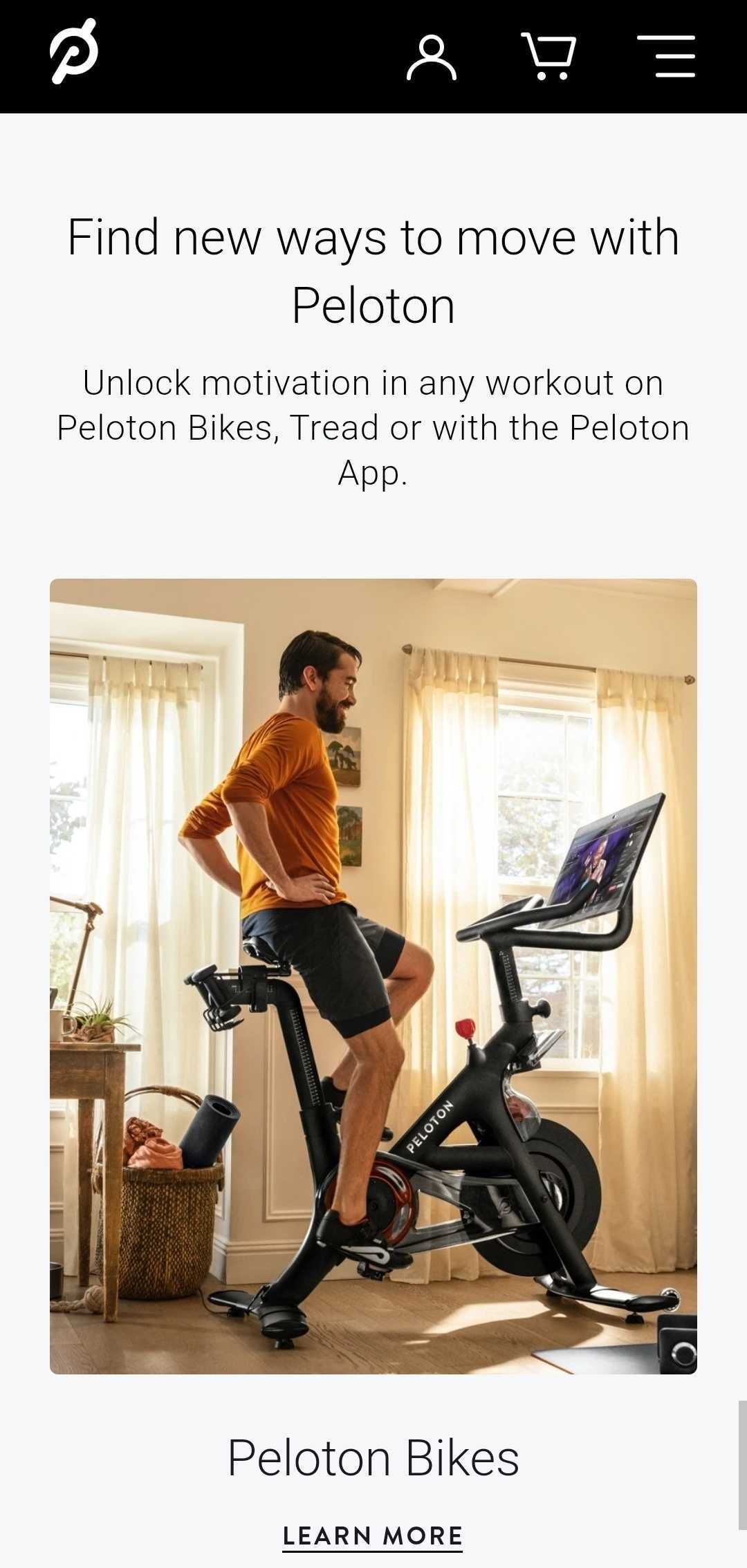 Mobile screenshot of Peloton Apparel's feature for Peloton Bikes