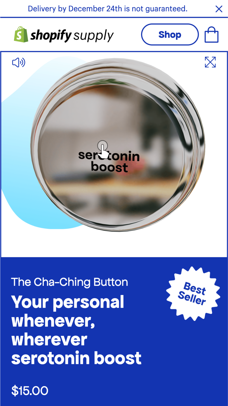 Mobile screenshot of Shopify Supply's 3D Cha-Ching button