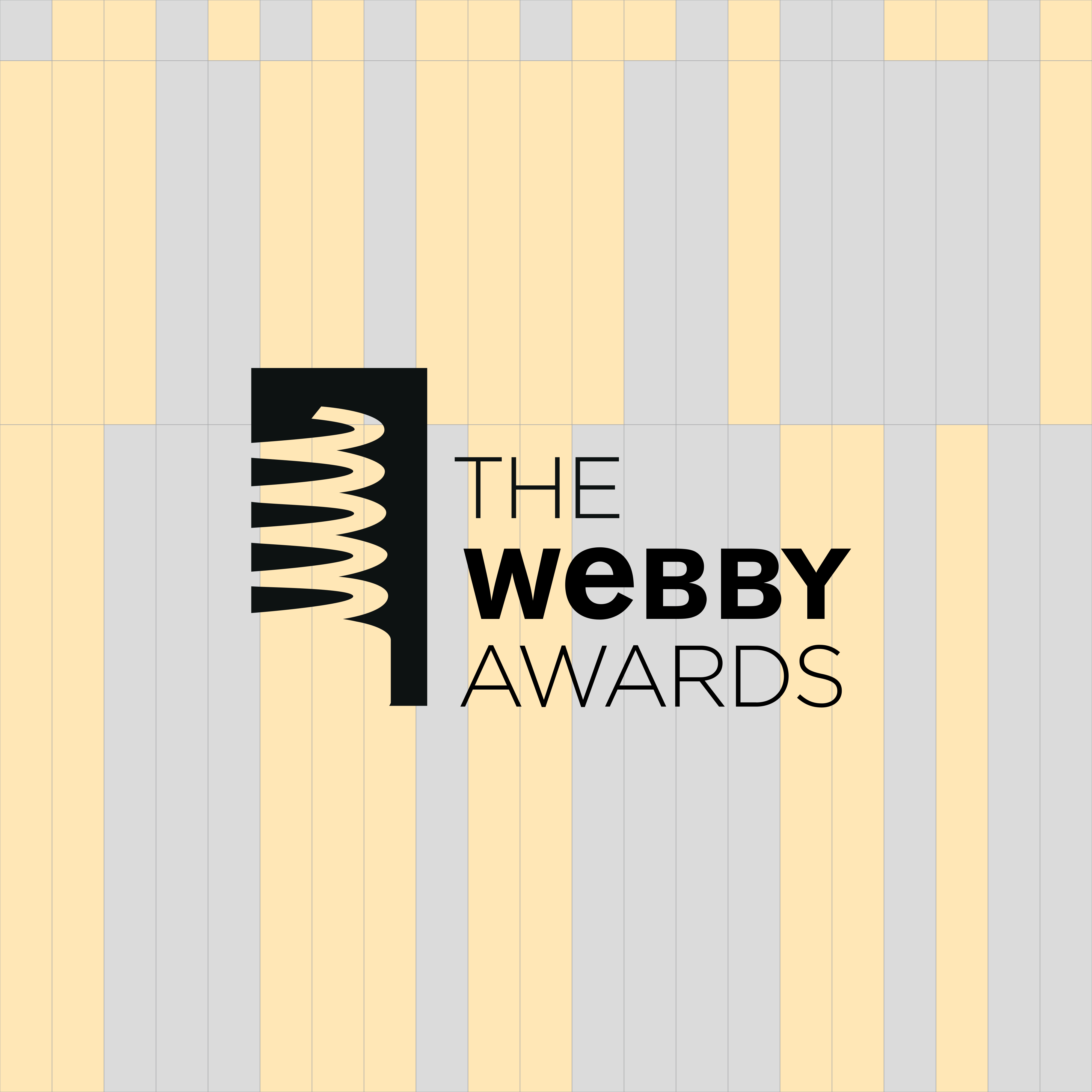 A graphic featuring yellow and grey rectangles and the Webby Awards logo in the center.