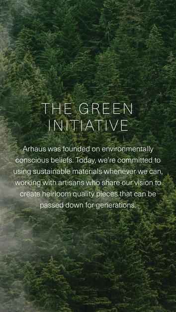 Mobile screenshot of Arhaus' Green Initiative section