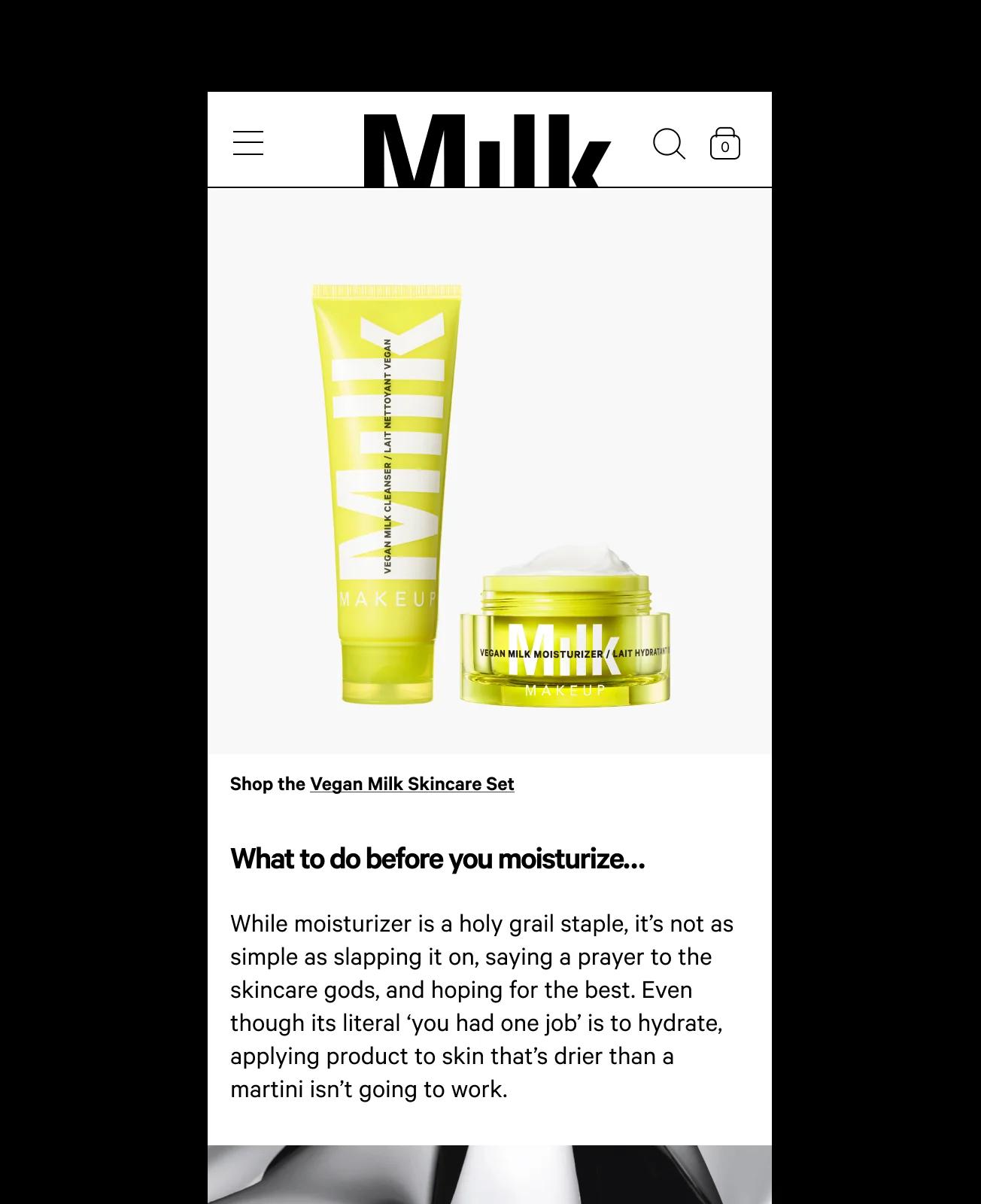 Mobile screenshot of Milk's blog content