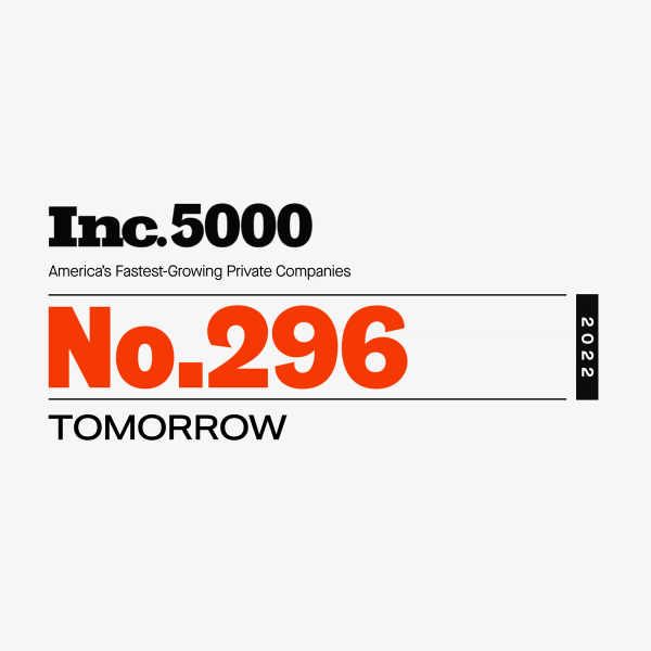 Inc. 5000 graphic for Tomorrow, No. 296 of their 5000 fastest-growing private companies