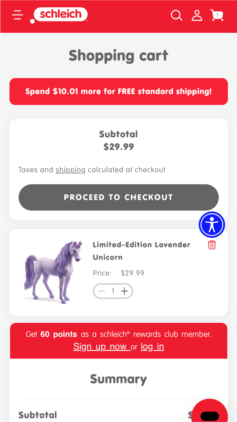Mobile image of the Shopping Cart on Schleich's site