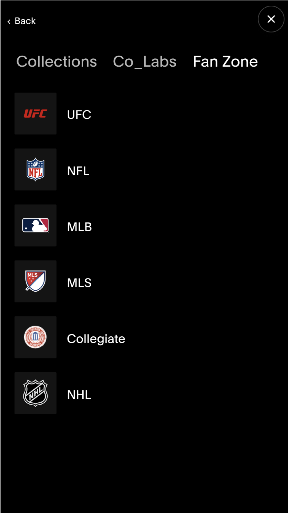 Mobile screenshot of Timex's Explore menu, featuring the Fan Zone