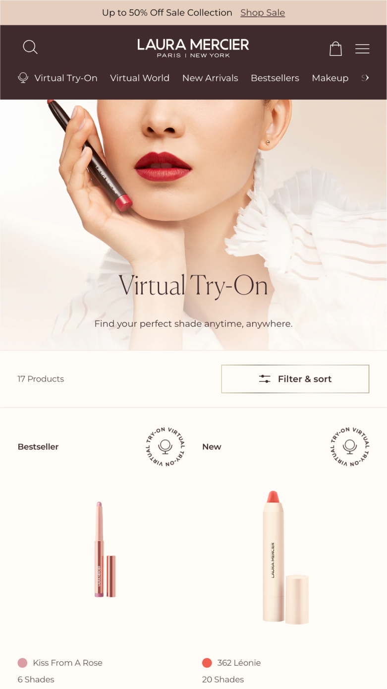 Mobile screenshot from Virtual Try-On collection of Laura Mercier site