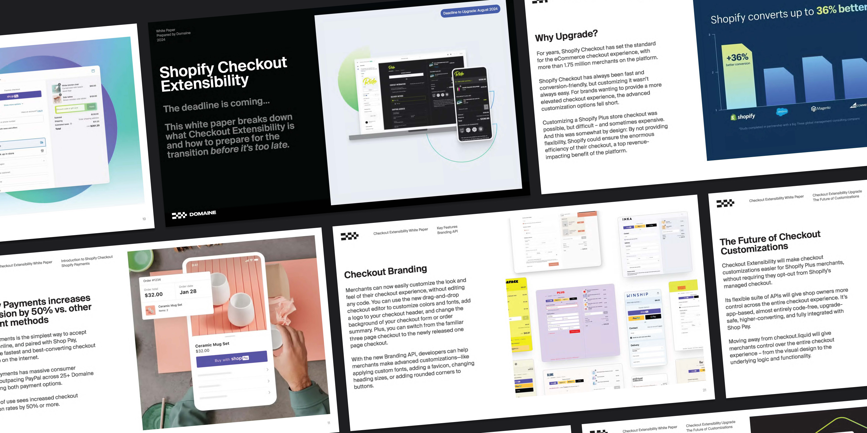 Slides from the checkout extensibility white paper on a black background.