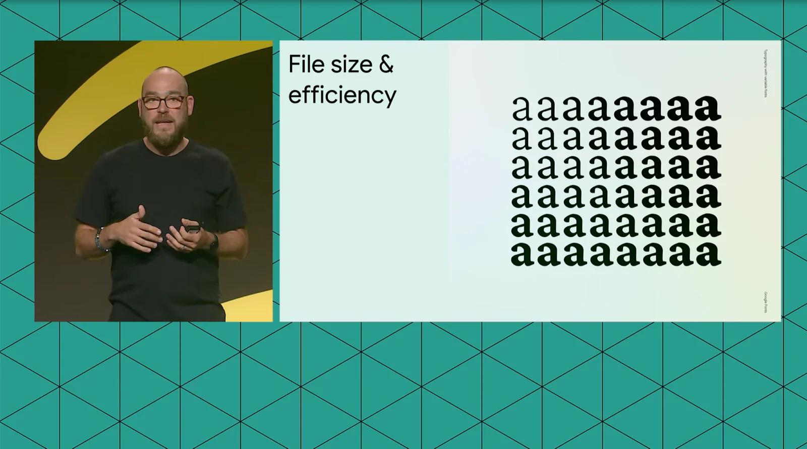 Speaker at Figma Config 2023 explaining file size & efficiency.