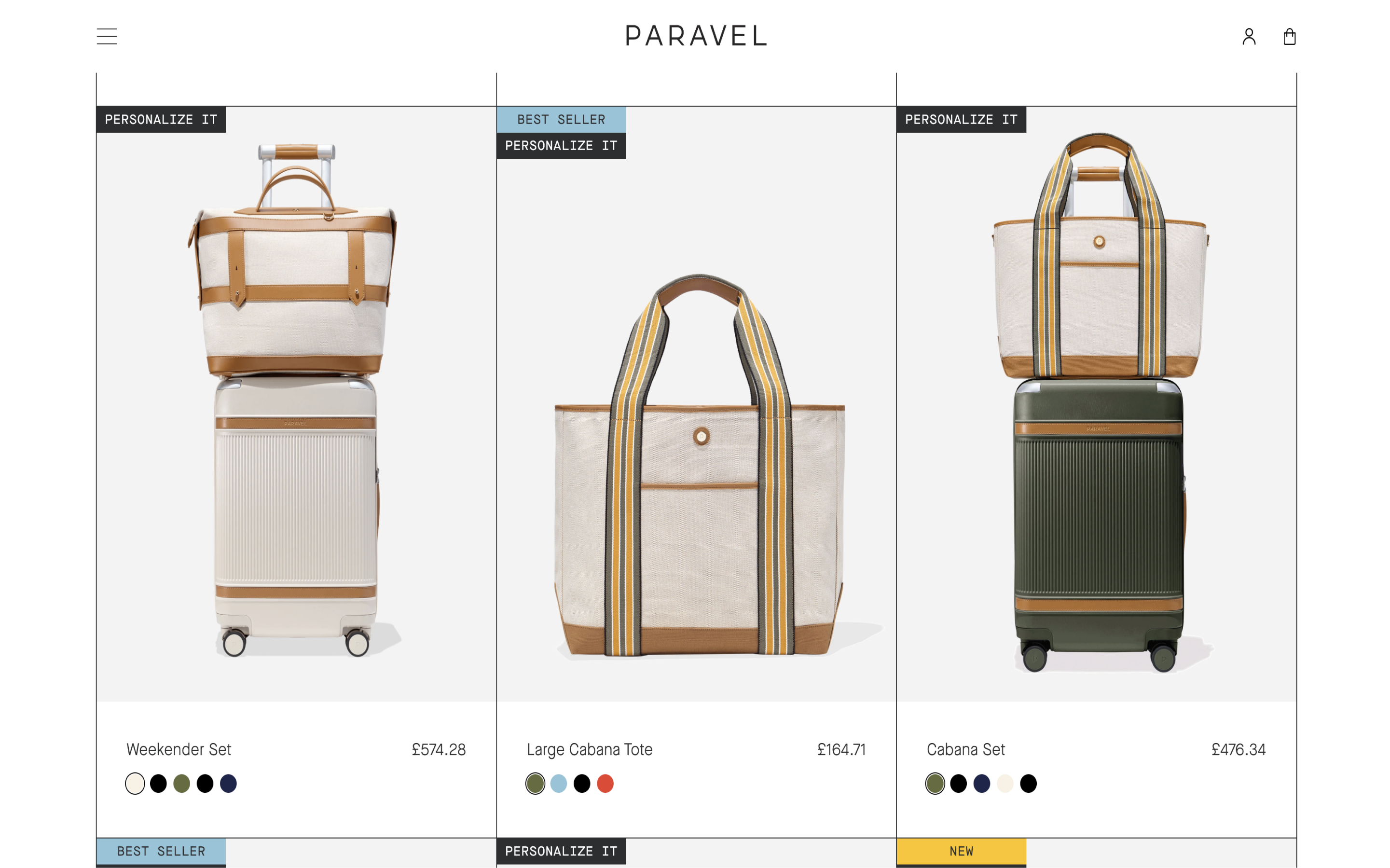 Desktop screenshot of Paravel's personalizable products
