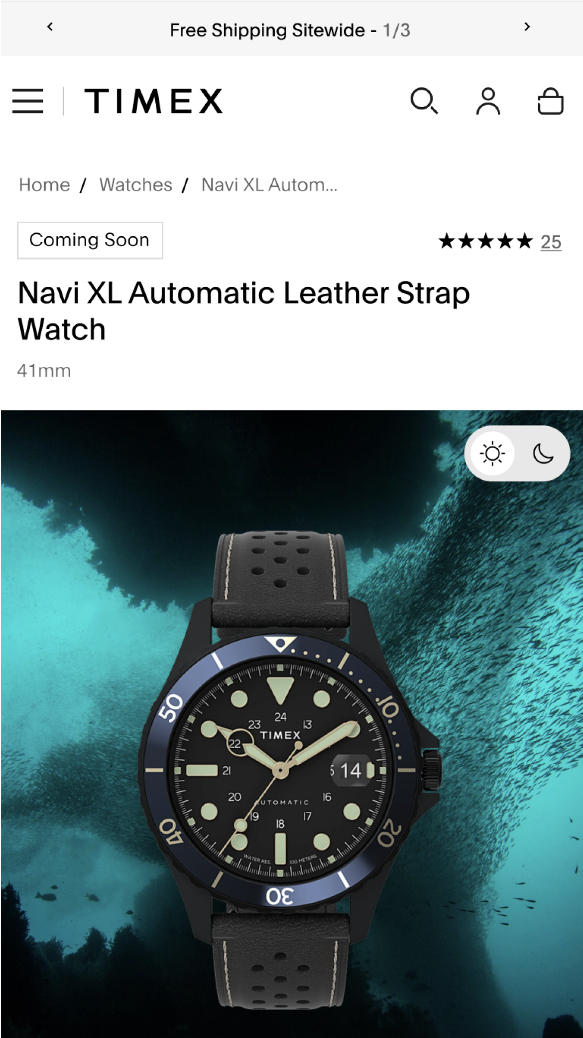 Mobile screenshot of a product page on Timex's site