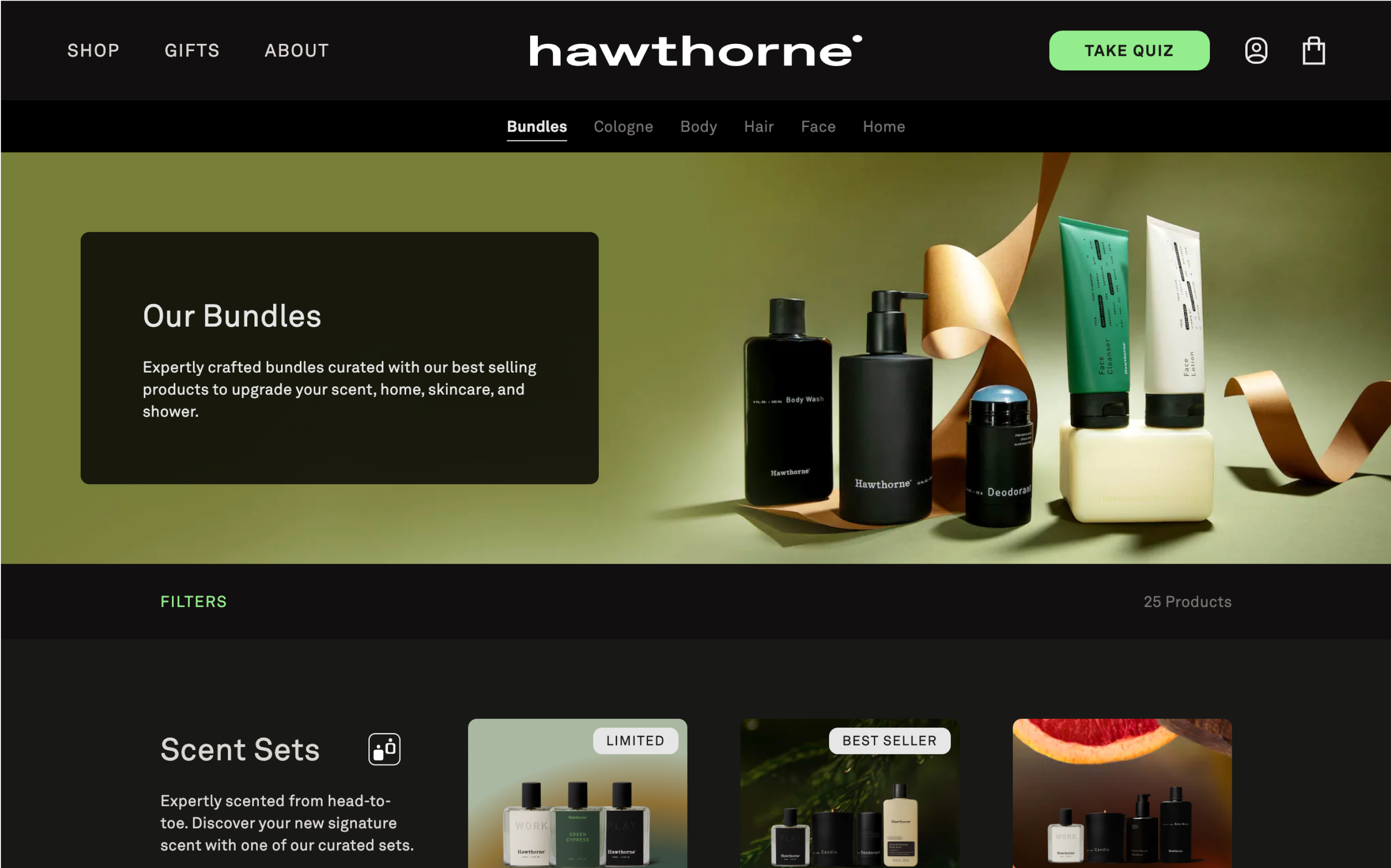 Desktop screenshot of Hawthorne's PLP for bundle products