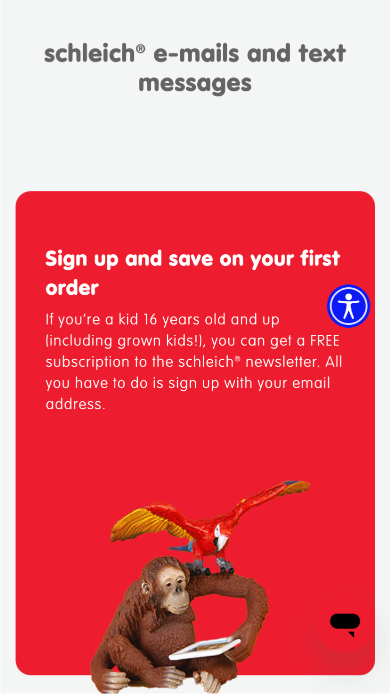 Mobile screenshot of Schleich's email signup section