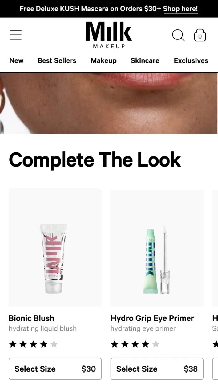 Mobile screenshot of Milk's 'Complete the Look' section