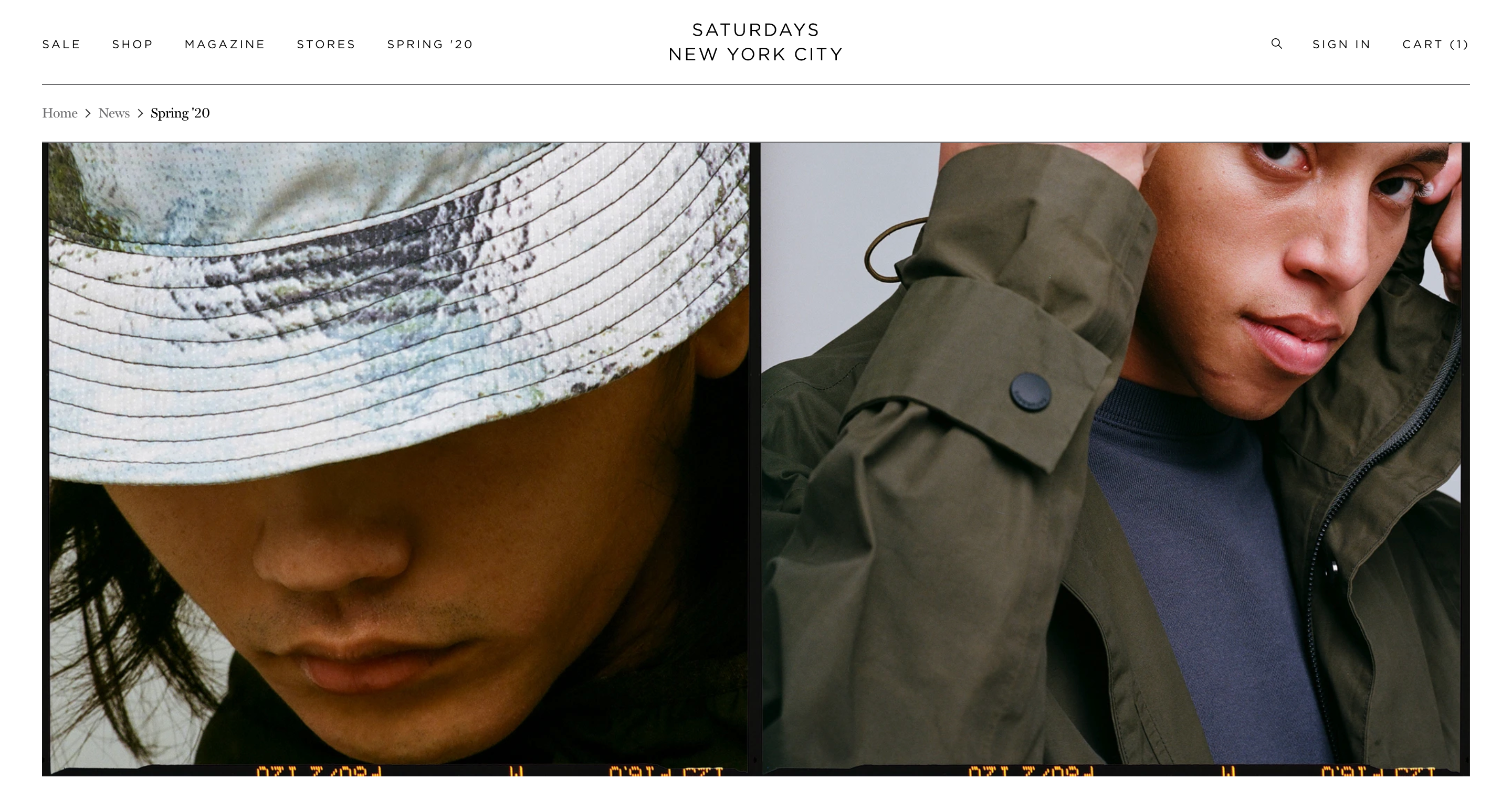 Desktop screenshot of Saturday's NYC's Spring '20 collection page