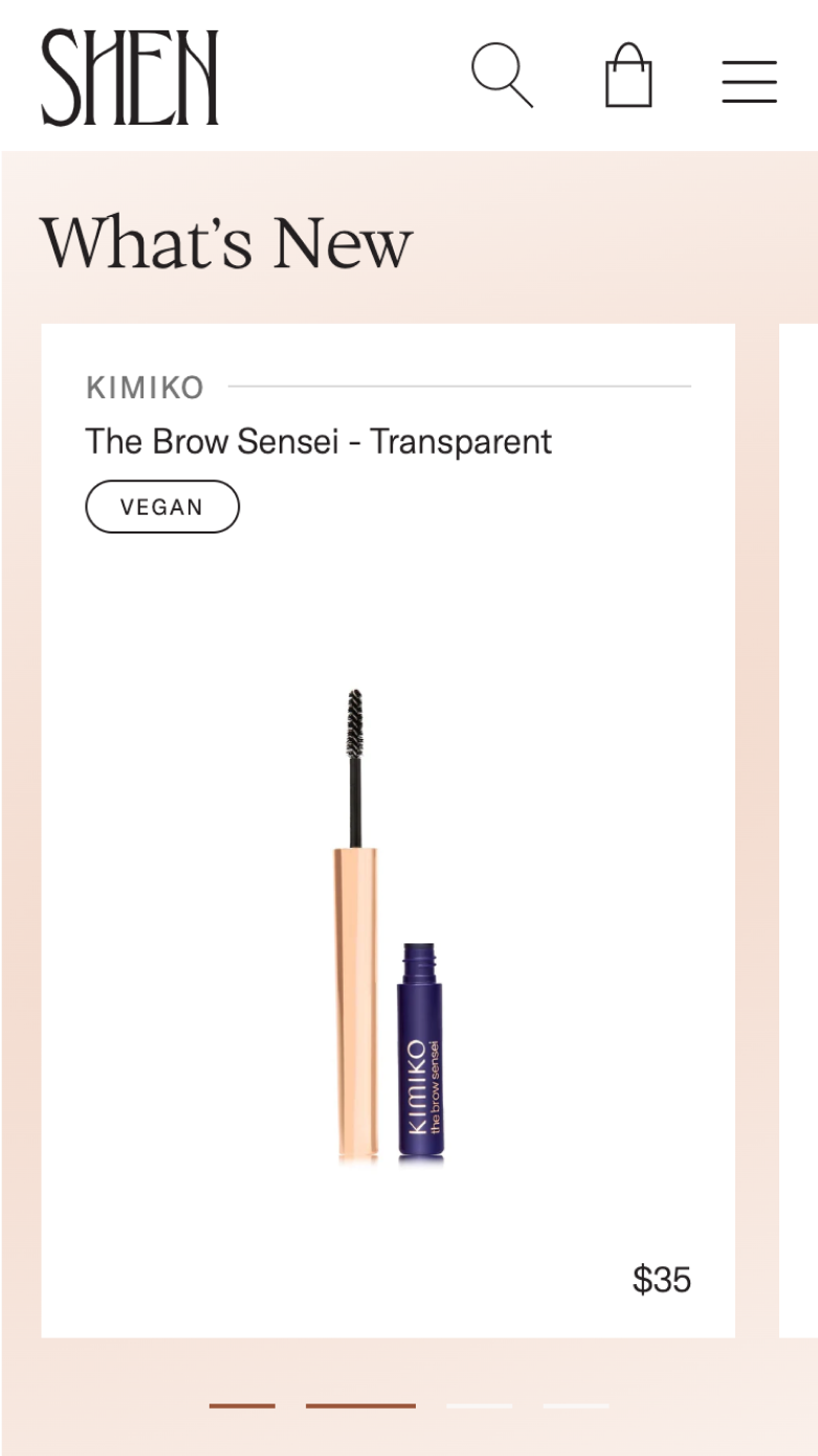 Mobile screenshot of Shen's 'What's New' product carousel