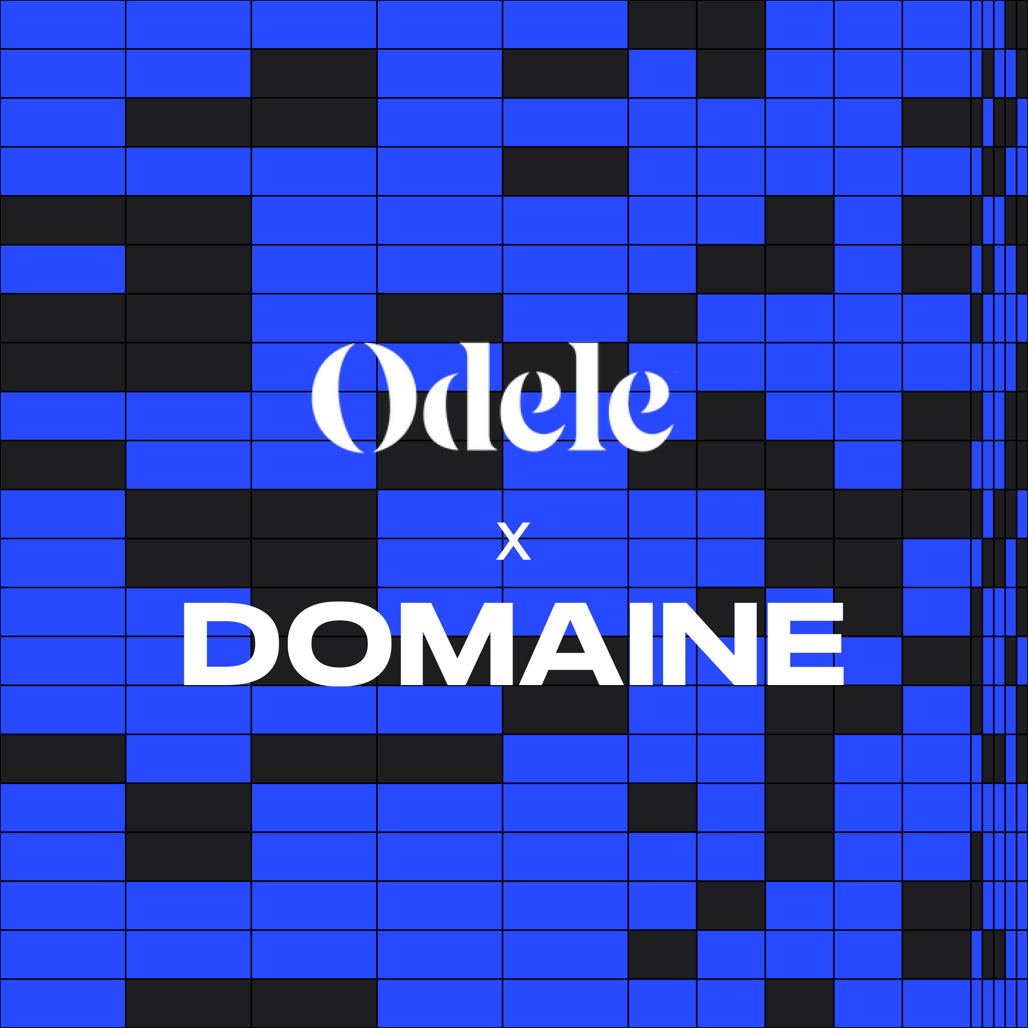 The Odele and Domaine logos on an abstract blue background.