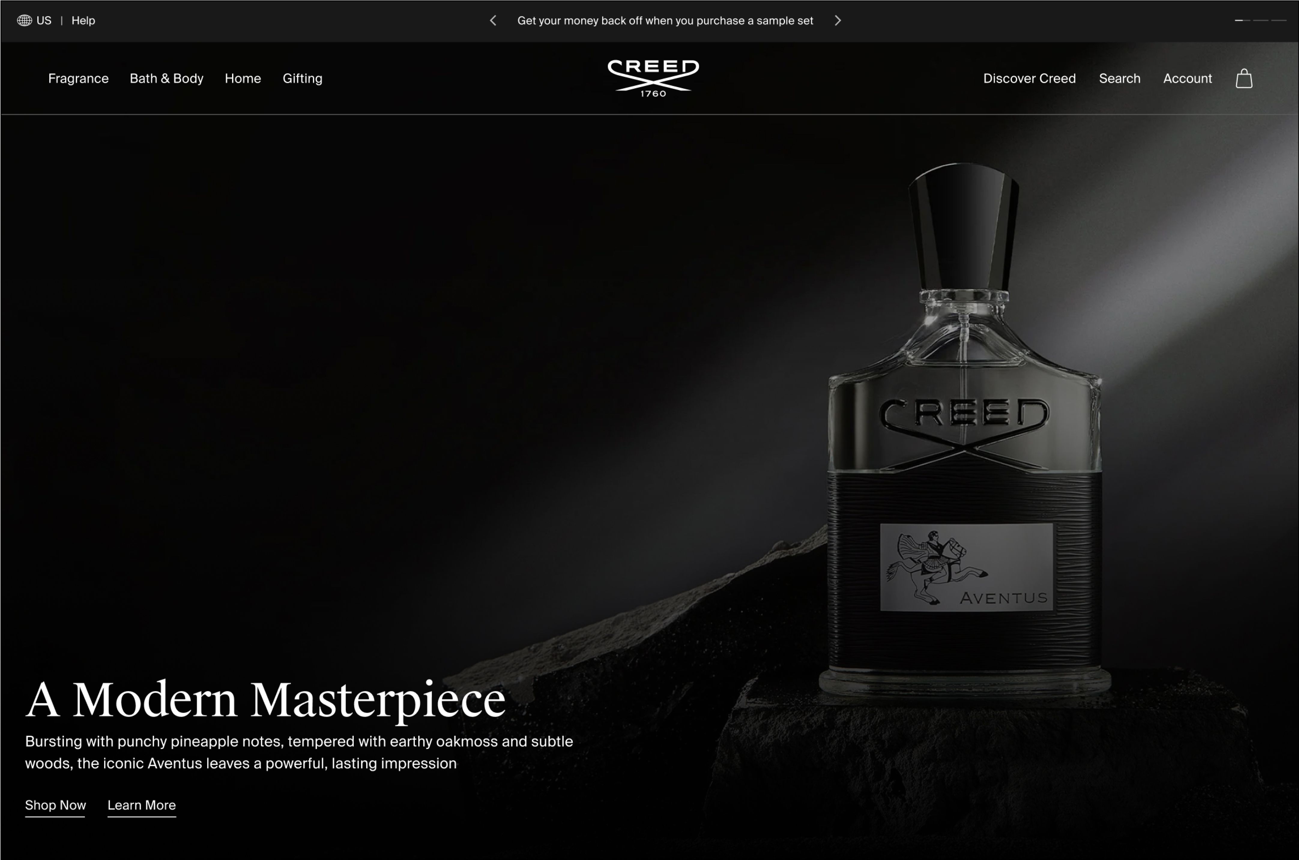 Desktop design for Creed's homepage hero