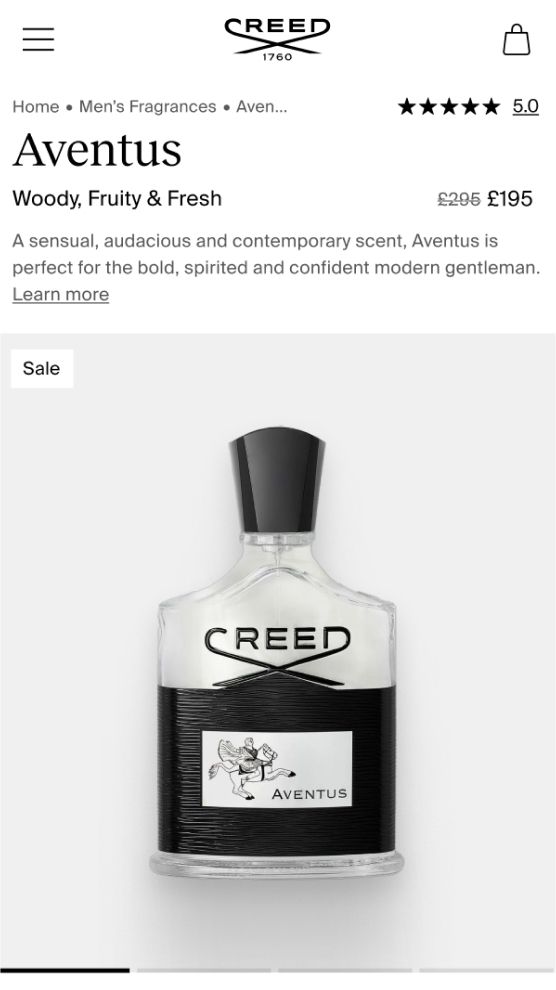 Mobile design of Creed's product page
