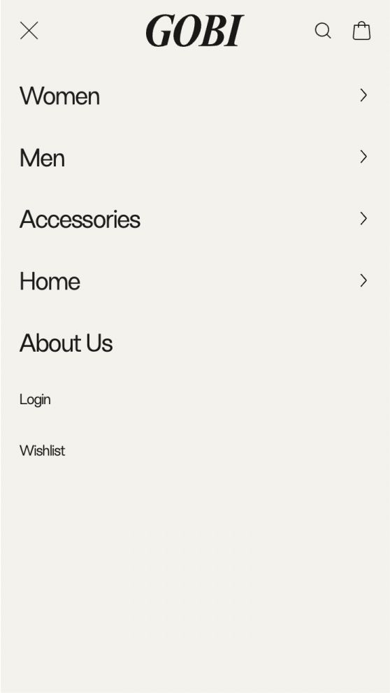 Mobile navigation on Gobi's website