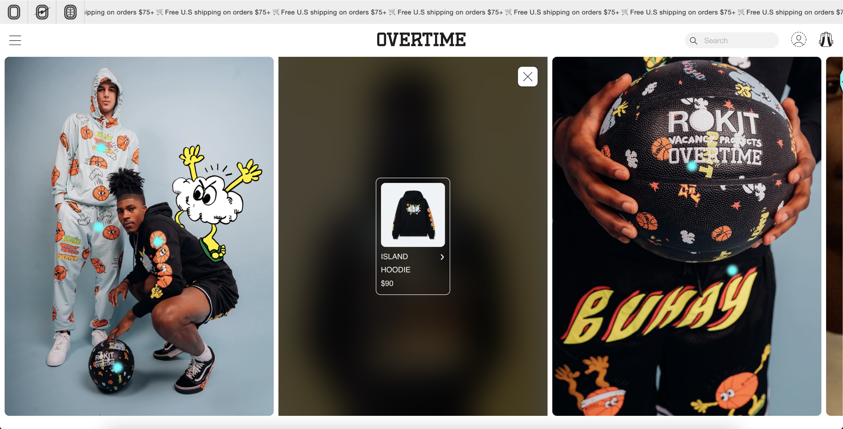 Desktop screenshot of Overtime's shoppable hero section