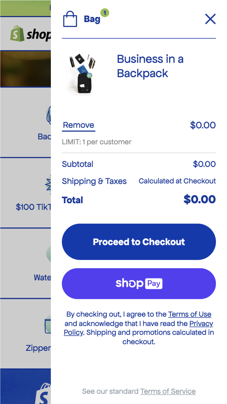 Mobile screenshot of Shopify Supply's shopping cart
