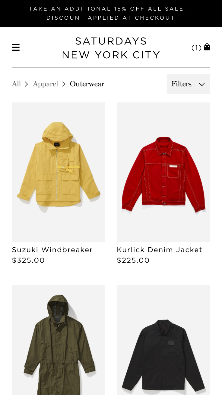 Mobile screenshot of Saturdays NYC's PLP for Outerwear