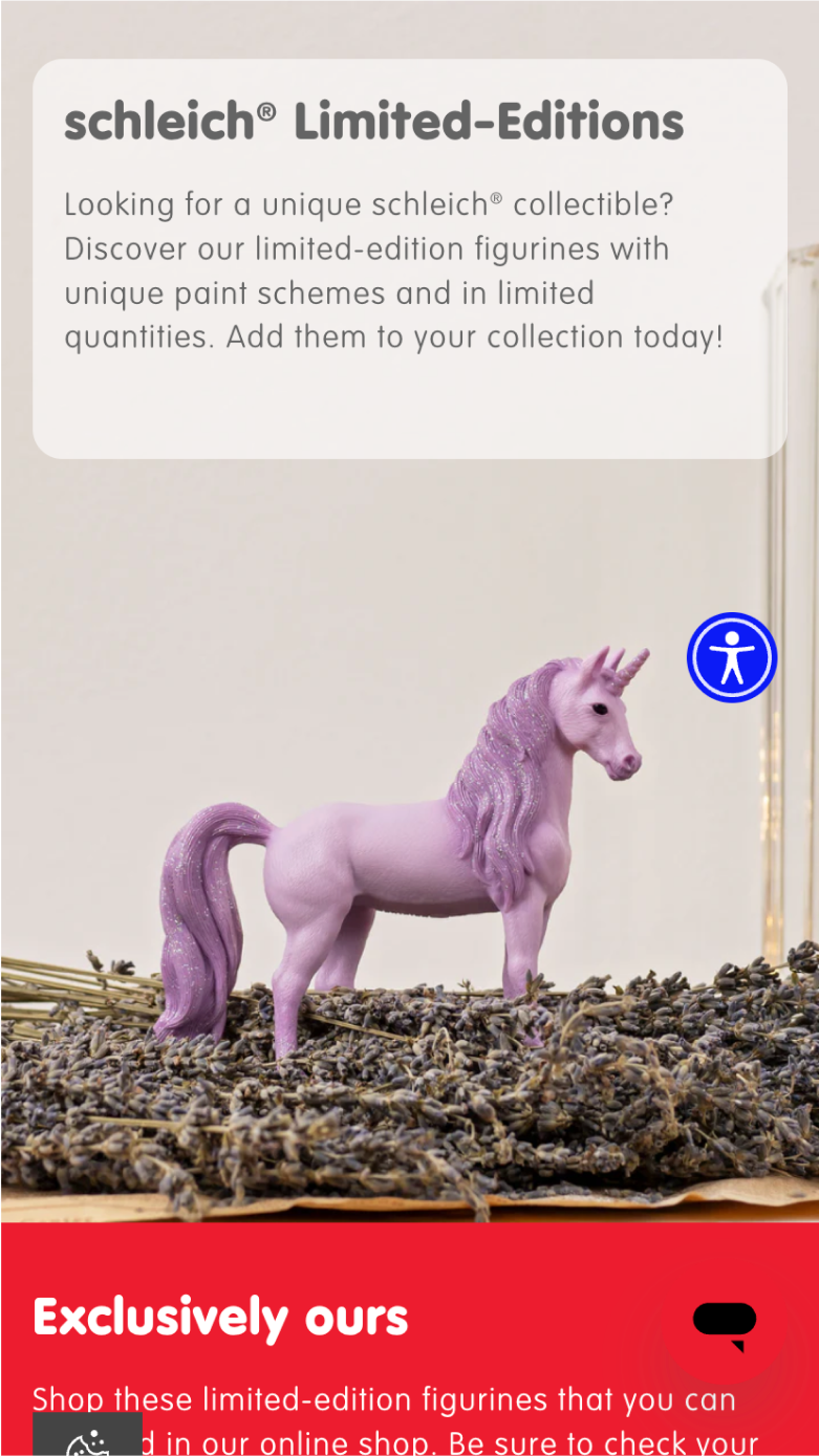 Mobile screenshot of Schleich's homepage limited editions section