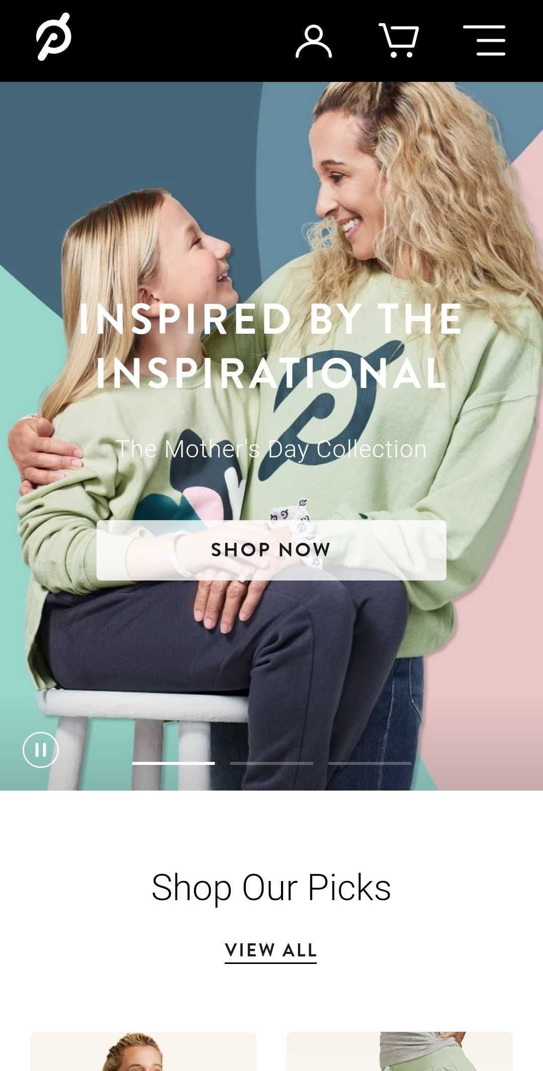 Mobile screenshot of Peloton Apparel's 'Inspired by the Inspirational' collection