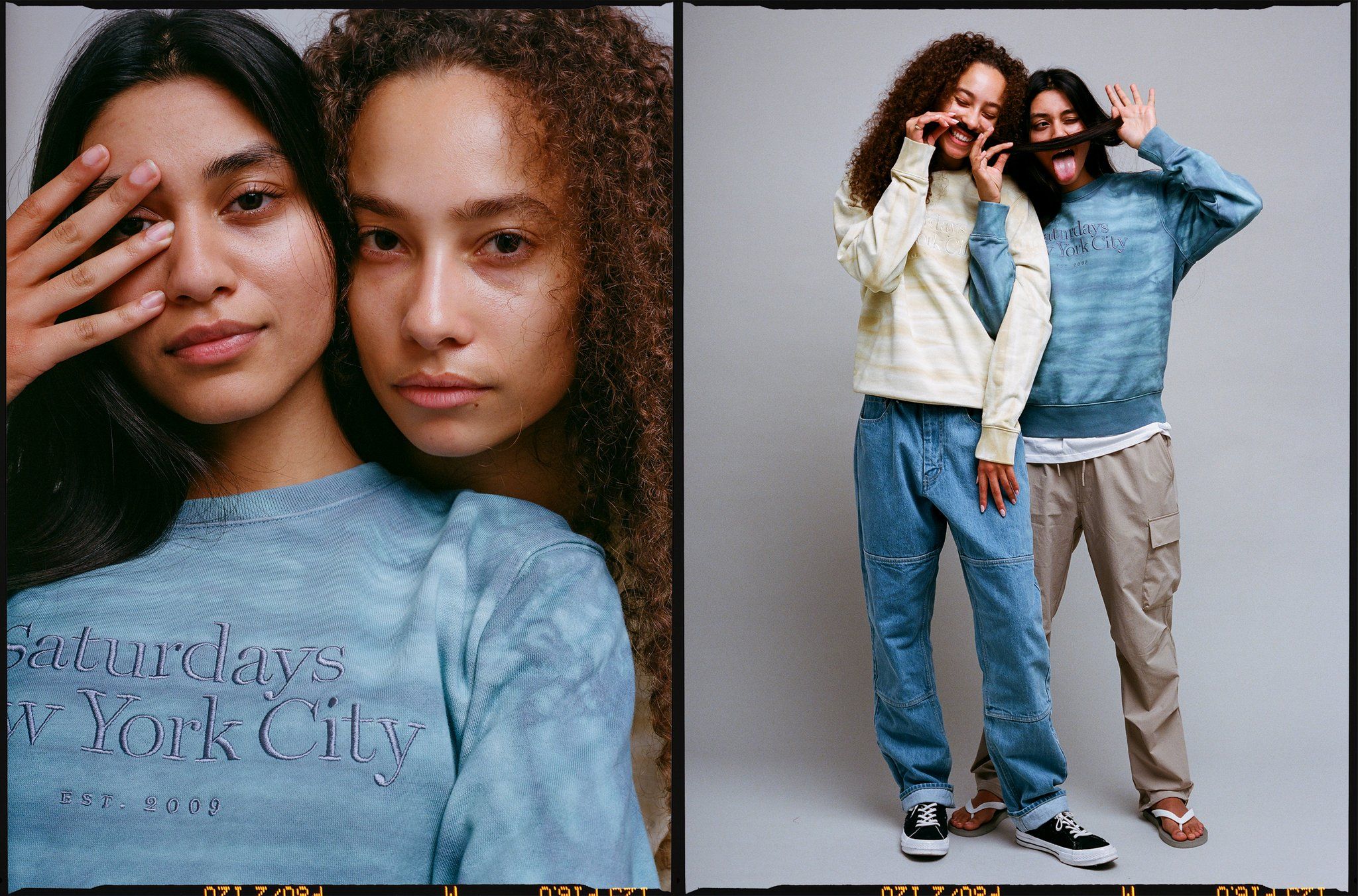 Diptych of two women in Saturdays NYC clothing