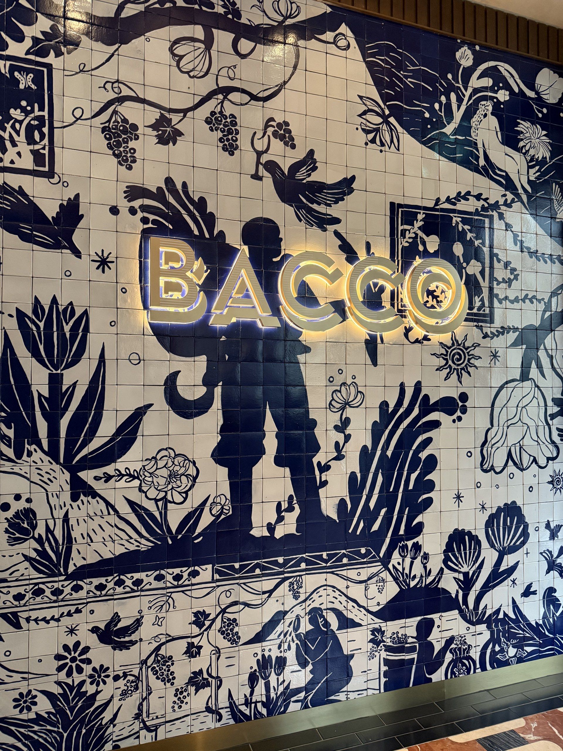 The tiled wall at Bacco restaurant