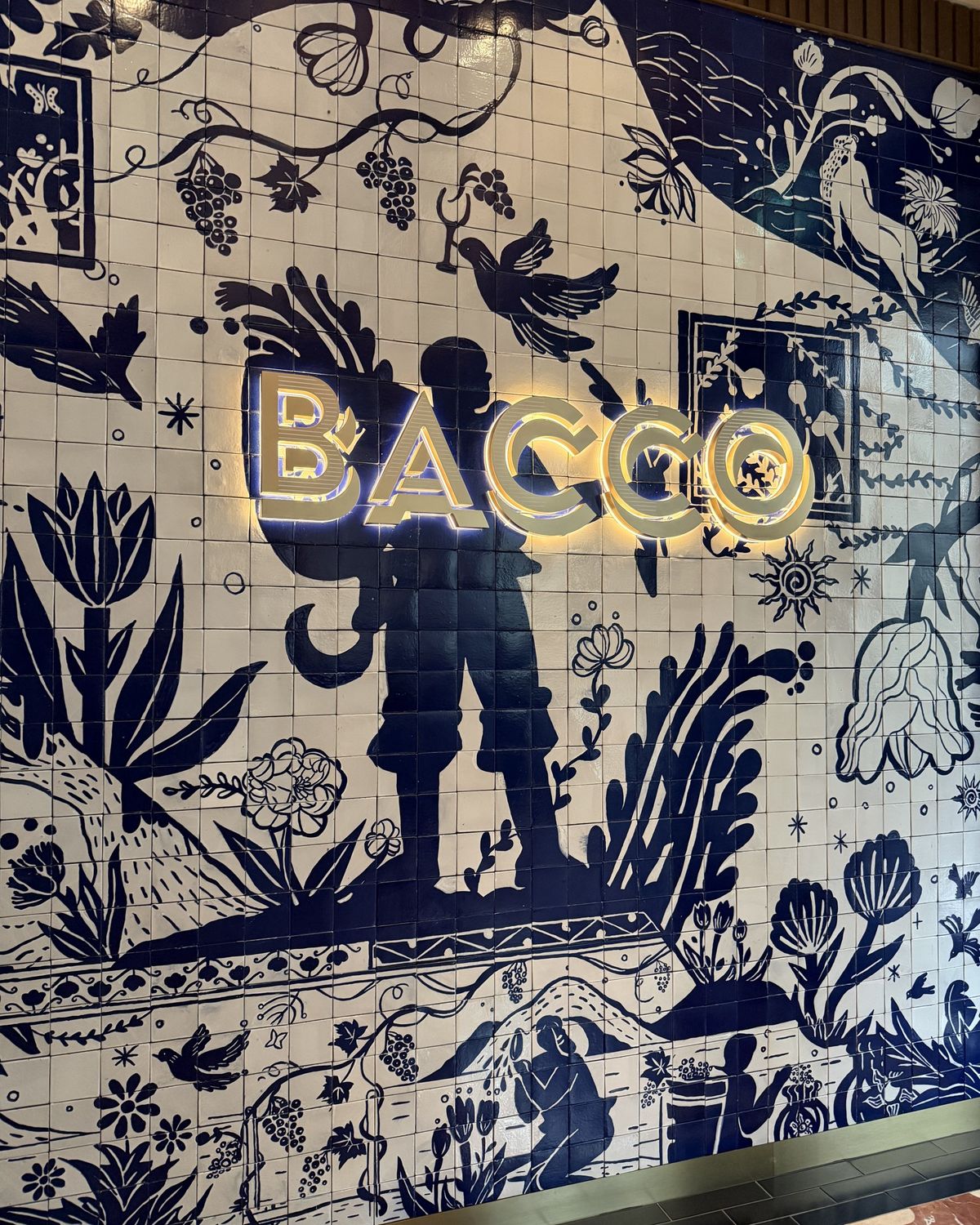 The tiled wall at Bacco restaurant
